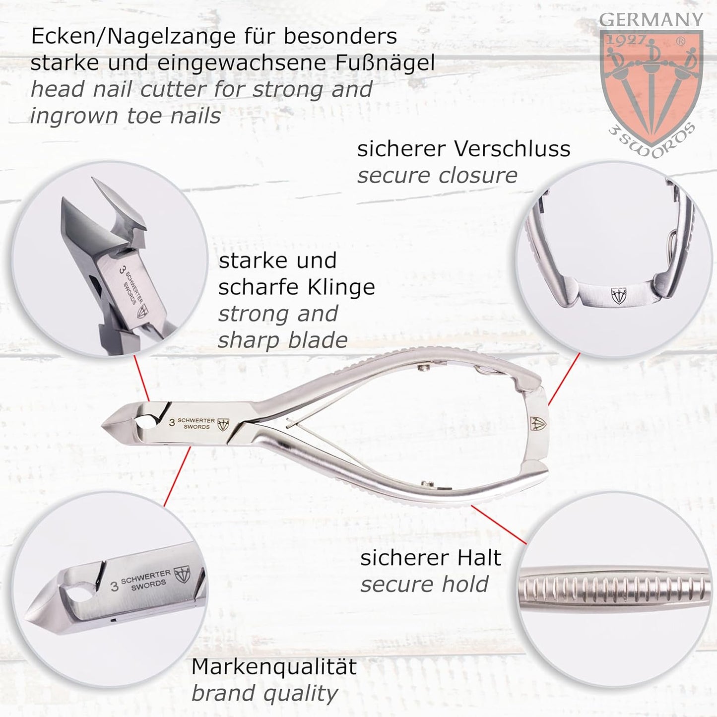 3 Swords Germany - Brand Quality Professional Toe Nail Nipper Clipper Set Stainless Steel Wave Nipper, Head Cutter, Nail File with case for ingrown Toe Nails, Manicure Pedicure by 3 Swords (196)