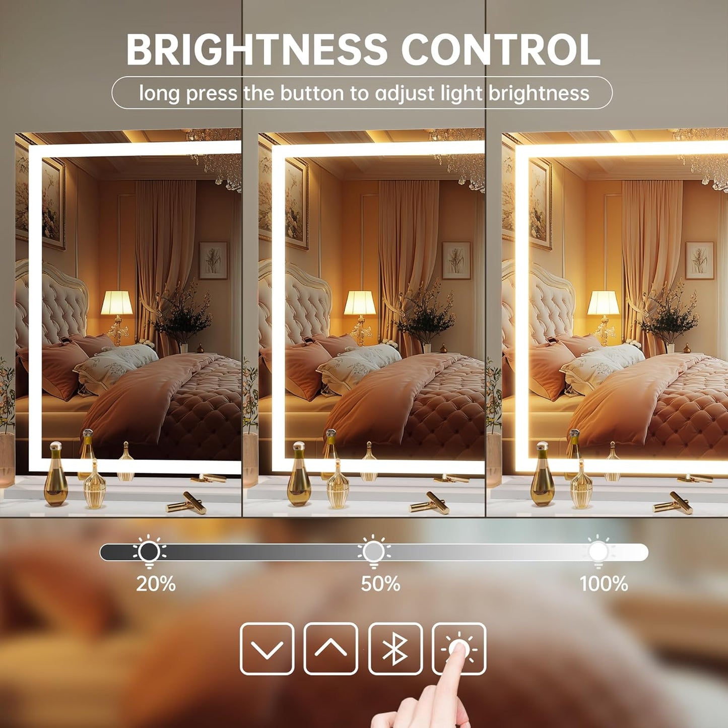 Hasipu Vanity Mirror with Lights and Bluetooth Speaker, 50" x 33.9" LED Makeup Mirror, Lighted Makeup Mirror with Dimmable 3 Modes, Touch Screen Control Vanity Mirror Square White