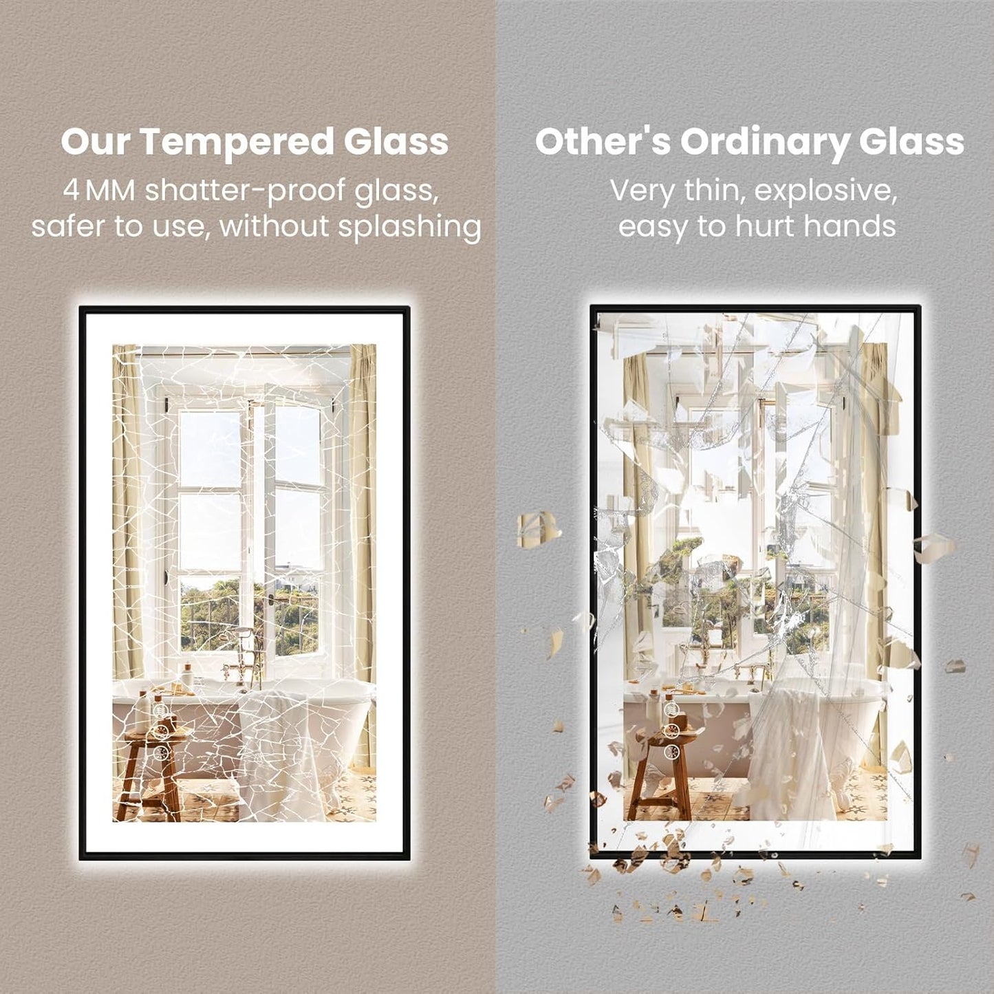 Amorho 60" X30" LED Bathroom Mirror with Black Frame, Front Light and Backlit(Controlled Separately), Stepless Dimmable, Anti-Fog, Shatter-Proof, 3 Colors, Memory