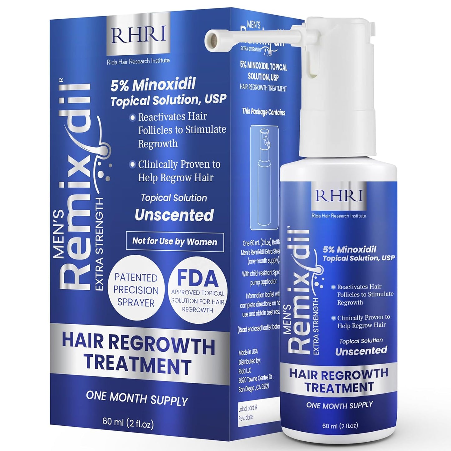 Minoxidil for Men | 5% Minoxidil Hair Regrowth Treatment | Unscented, Clinically Proven for Thinning Hair Regrowth & Follicle Reactivation | Hair Loss Treatments For Men- 60 ml