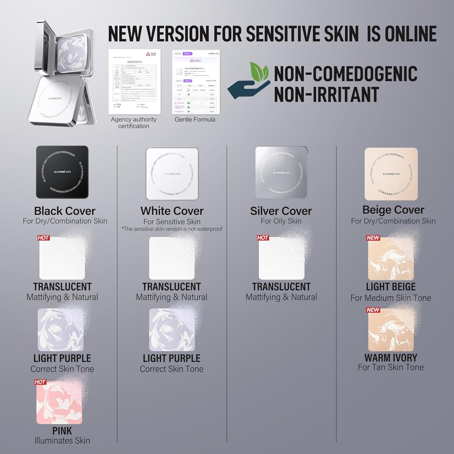 2.0 Black Magnet Soft Focus Powder, Waterproof Translucent Pressed Setting Powder, 24H Longlasting Talc-Free Face Powder, Oil Control Compact Makeup,03 Translucent For Sensitive Skin, 0.28Oz