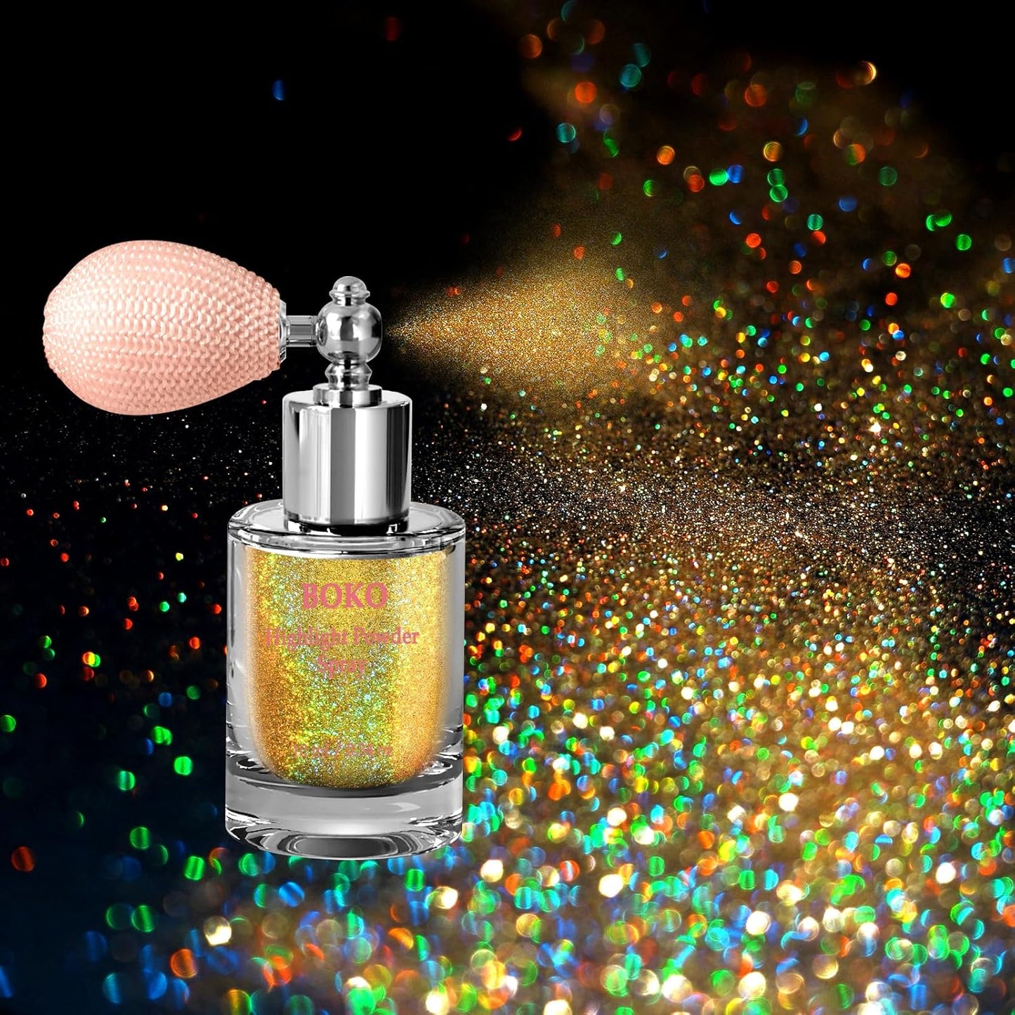 Boko Body Glitter Spray, Holographic Gold Glitter Spray for Body Face Hair Nail Clothes, Hair Glitter Spray Body Shimmer Powder for Highlighter Makeup Mardi Gras Concert Party Rave Accessories