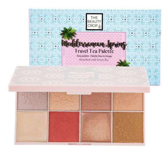 The Beauty Crop - Travel Tea Face Palette - Mediterranean Spring | Highly Pigmented Shades | Richly Toned Palette | Comes in Matte, Creamy, Metallic & Glitter Finish | Long Wearing | Cruelty Free