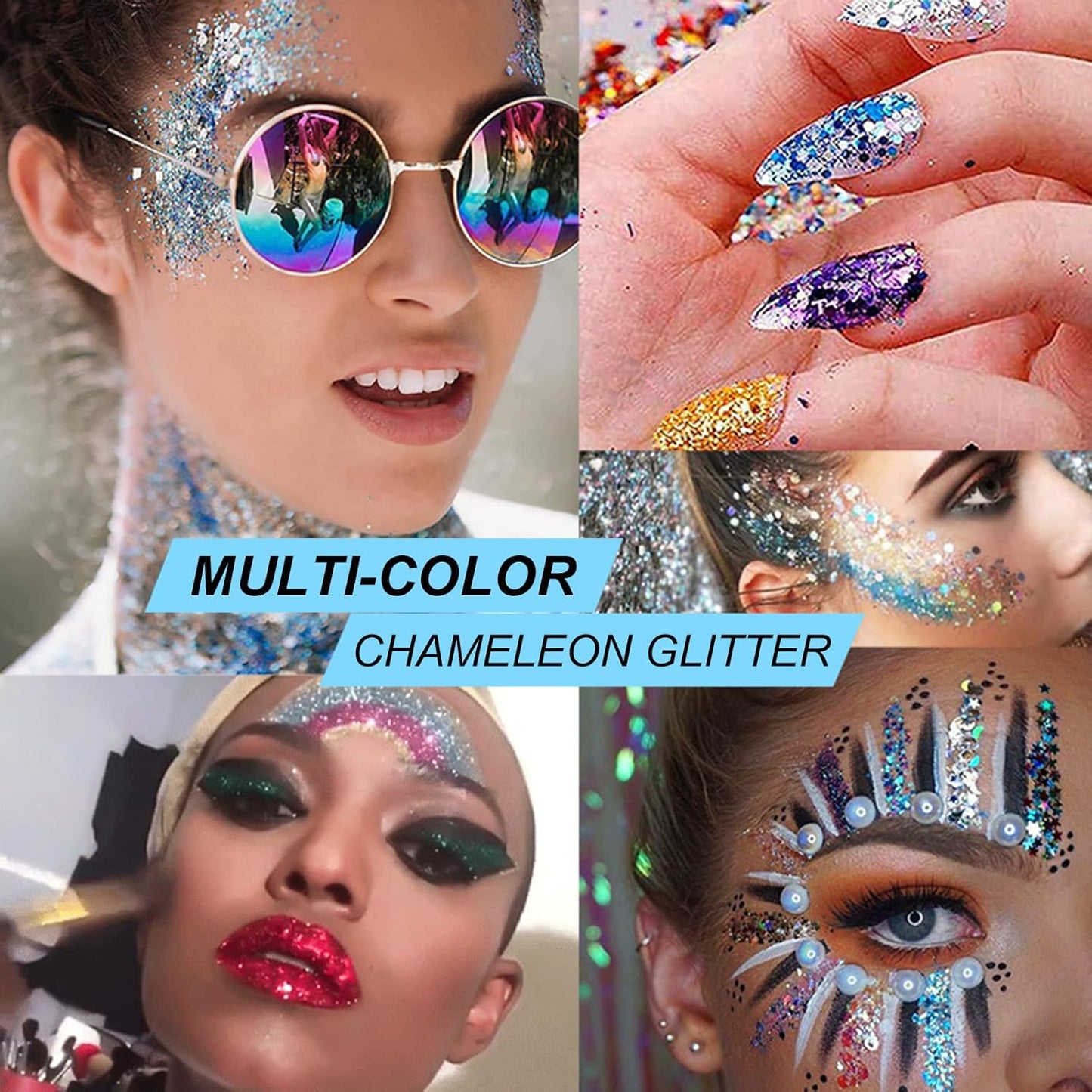 Starlight Silver Face and Body Glitter Gel for Women Kids, Long Lasting Holographic Chunky Hair Eye Glitter Shimmer Makeup for Singer Concert Music Festival Rave Accessories, 1oz