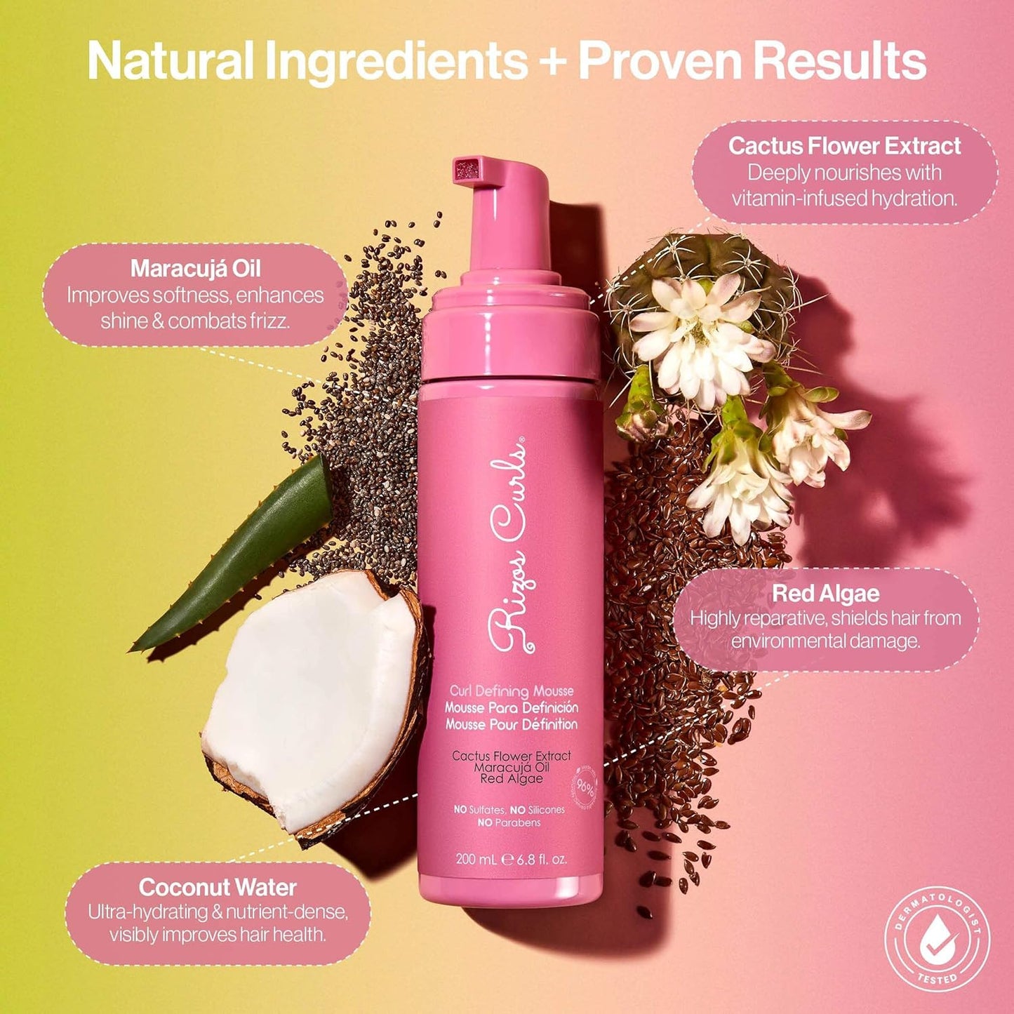 Rizos Curls Curl Defining Mousse – Lightweight Foam for Volume & Hydration – Shine & Definition for Every Curl Pattern: Wavy, Curly, Coily 1a–4c Hair Types – Sulfate & Paraben Free