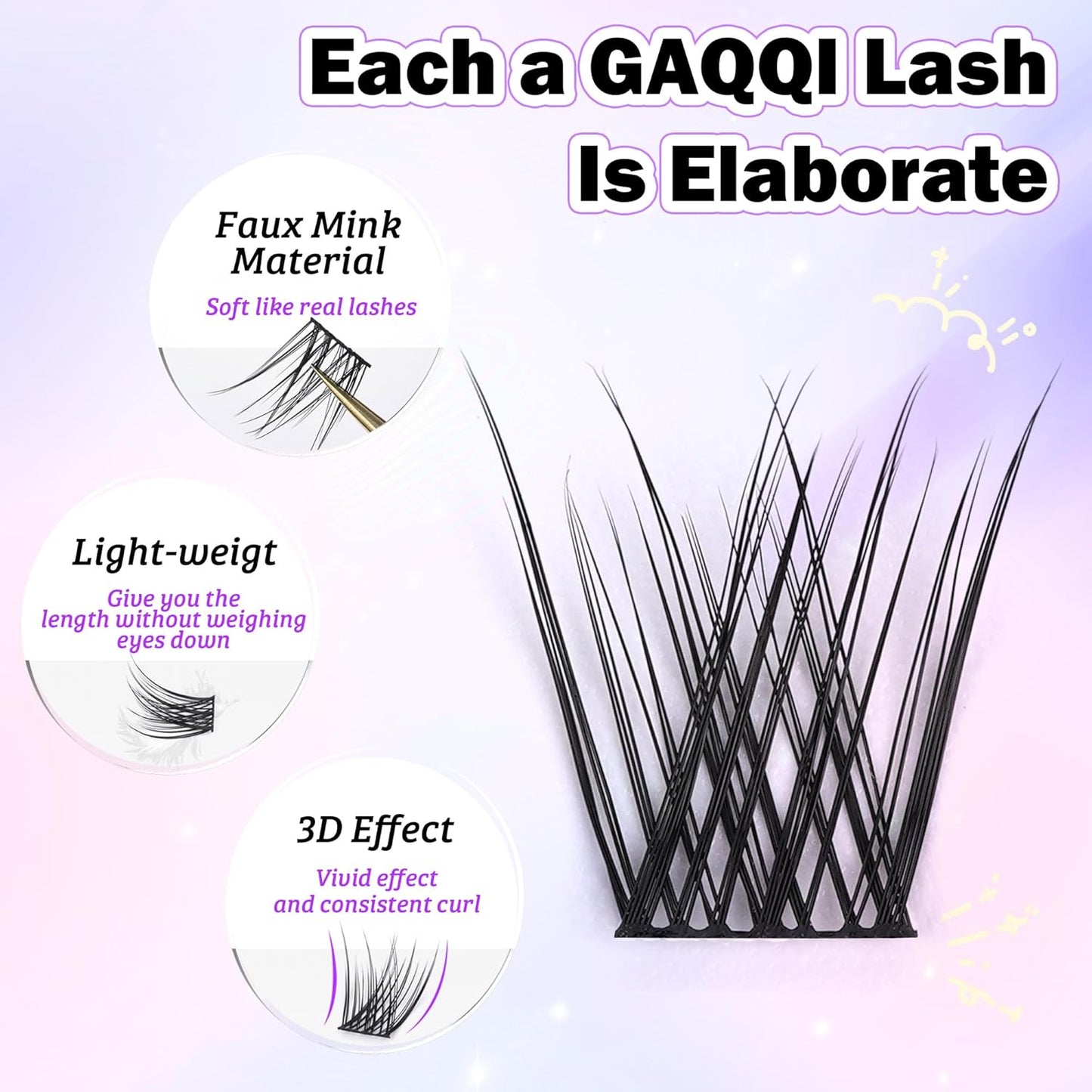 GAQQI Lash Clusters, Eyelash Clusters 120PCS D Curl Individual Lashes, Wispy Cluster Eyelash Extension 10mm Only, Natural Looking Cluster Lashes （GQ03, D Curl, 10mm)