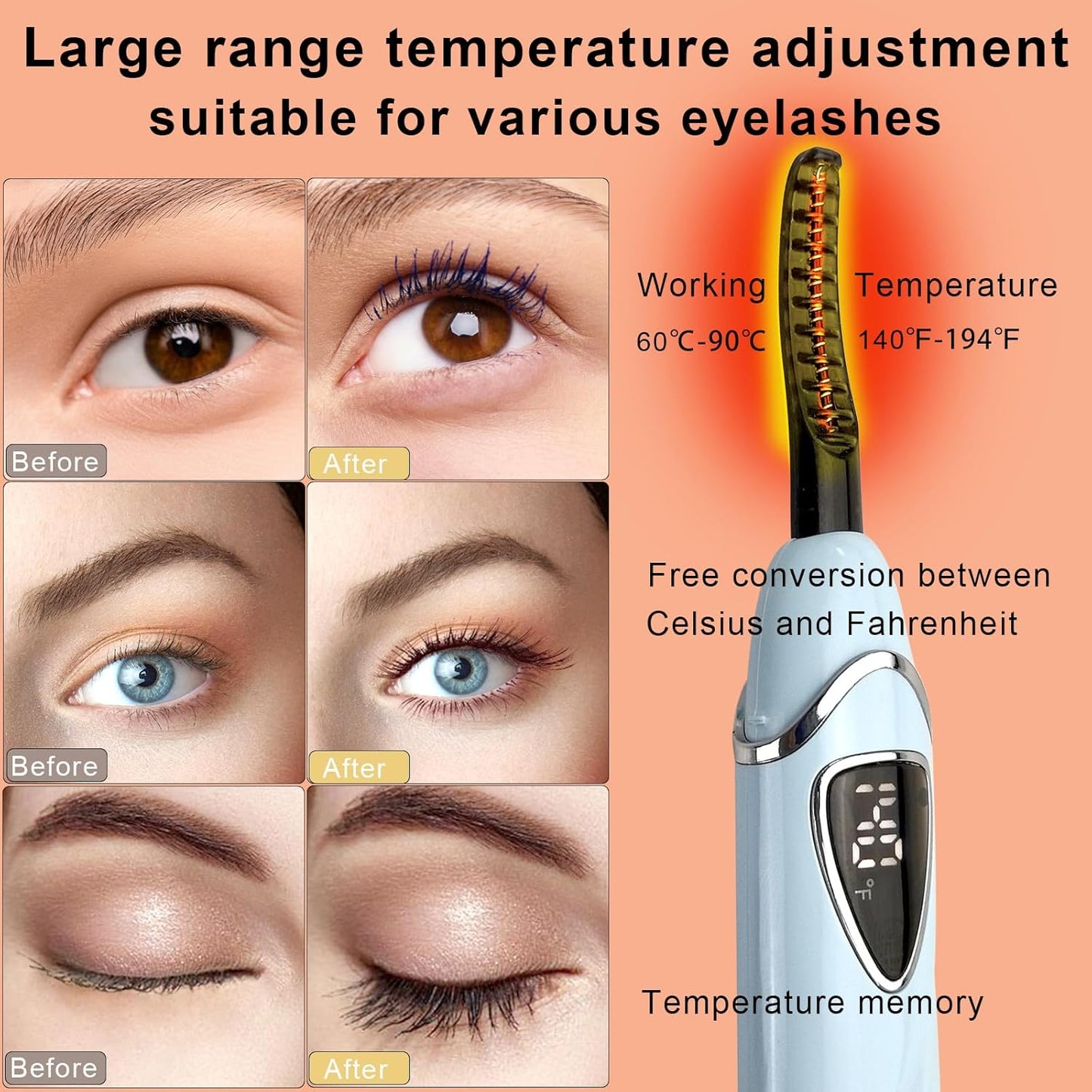 S600 Heated Eyelash Curler - Lash Curler Heated with Accurate Temperature Control, Intelligent Auto Power Off for Natural Makeup & Long-Lasting Curls | Heated Lash Curler (Blue+Silver)