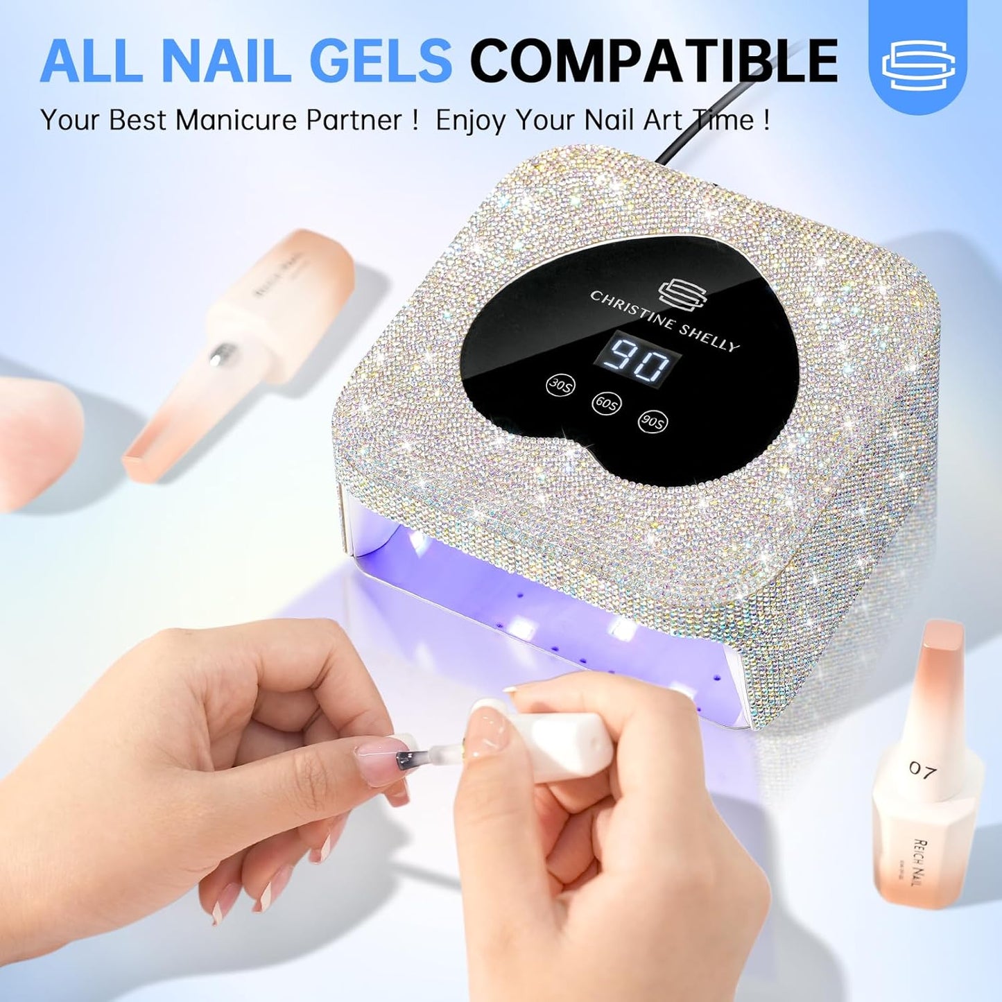 UV Nail Lamp, CHRISTINE SHELLY UV Light for Gel Nails, 48W Plug-in Mini Diamond Nail Lamp Nail Dryer with Touch Control Auto Sensor and 3 Timer Settings Nail Light Curing Lamp, Home Salon