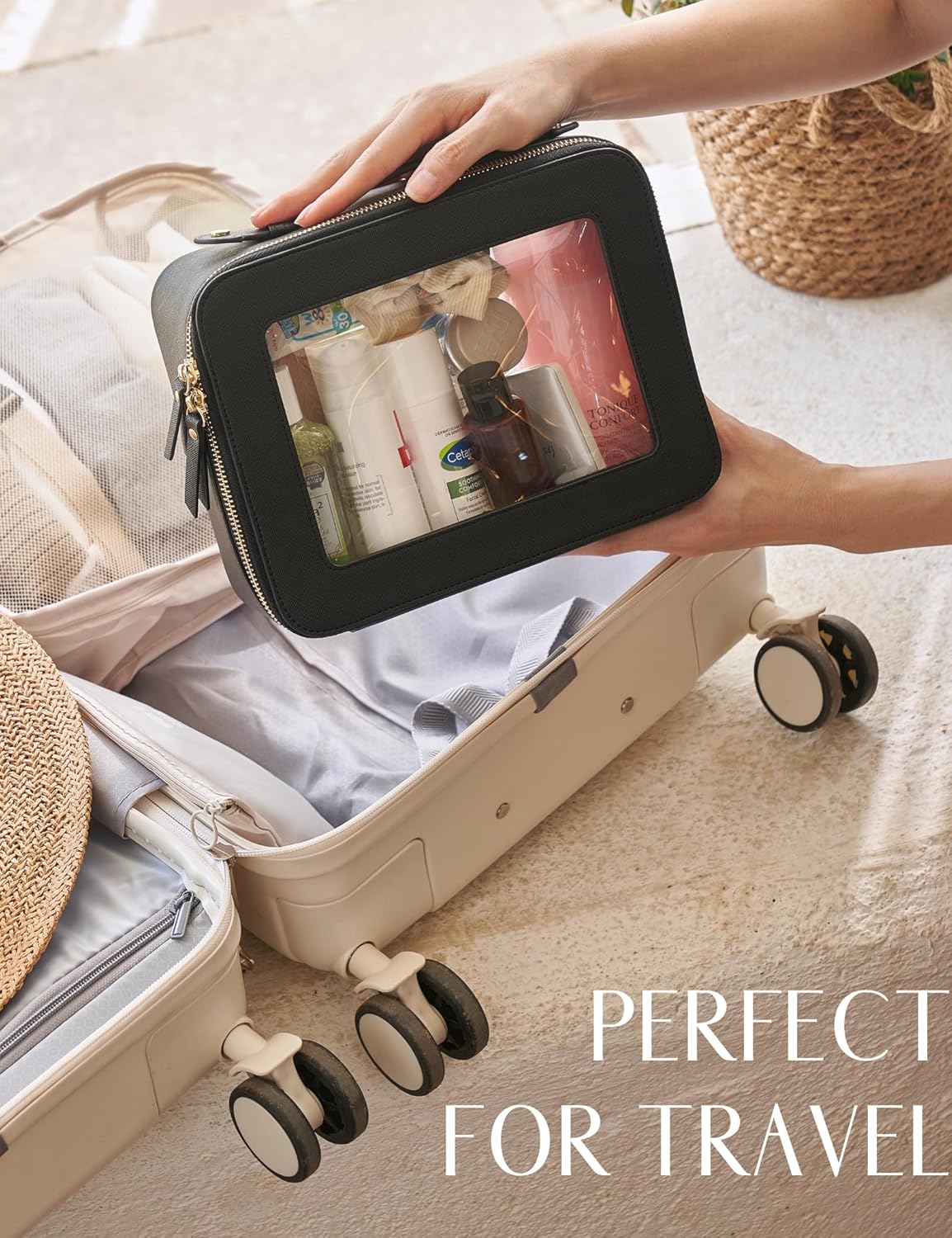 Popvibe Clear Makeup Bag Travel Cosmetic Case Transparent Toiletry Bag with Zipper, Portable Make Up Organizer Traveling Compact Car Bag for Essentials