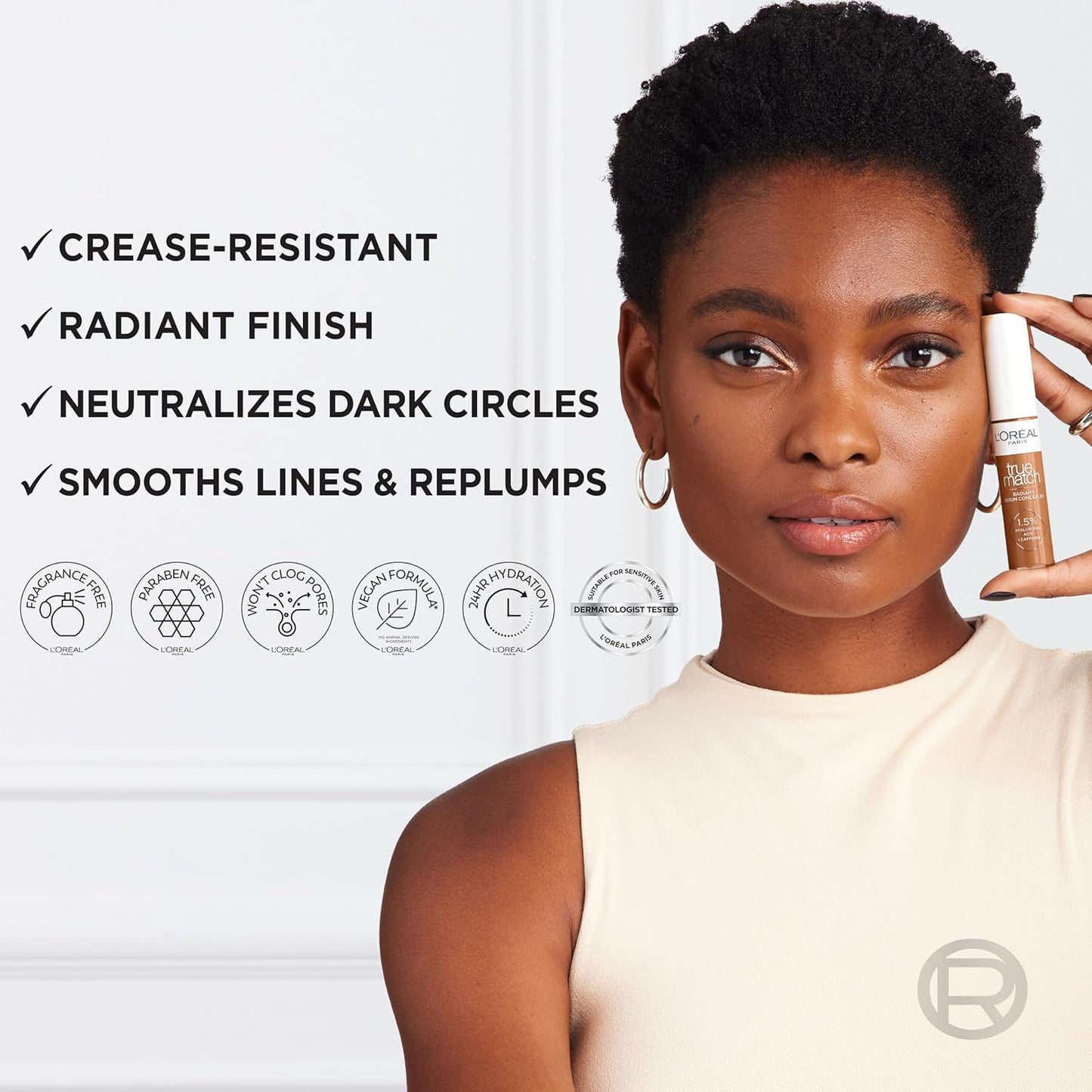 L’Oréal Paris True Match Radiant Serum Concealer, Brightening Under Eye Concealer Make Up with 1.5% Hyaluronic Acid and Caffeine, C1, 0.33 Oz