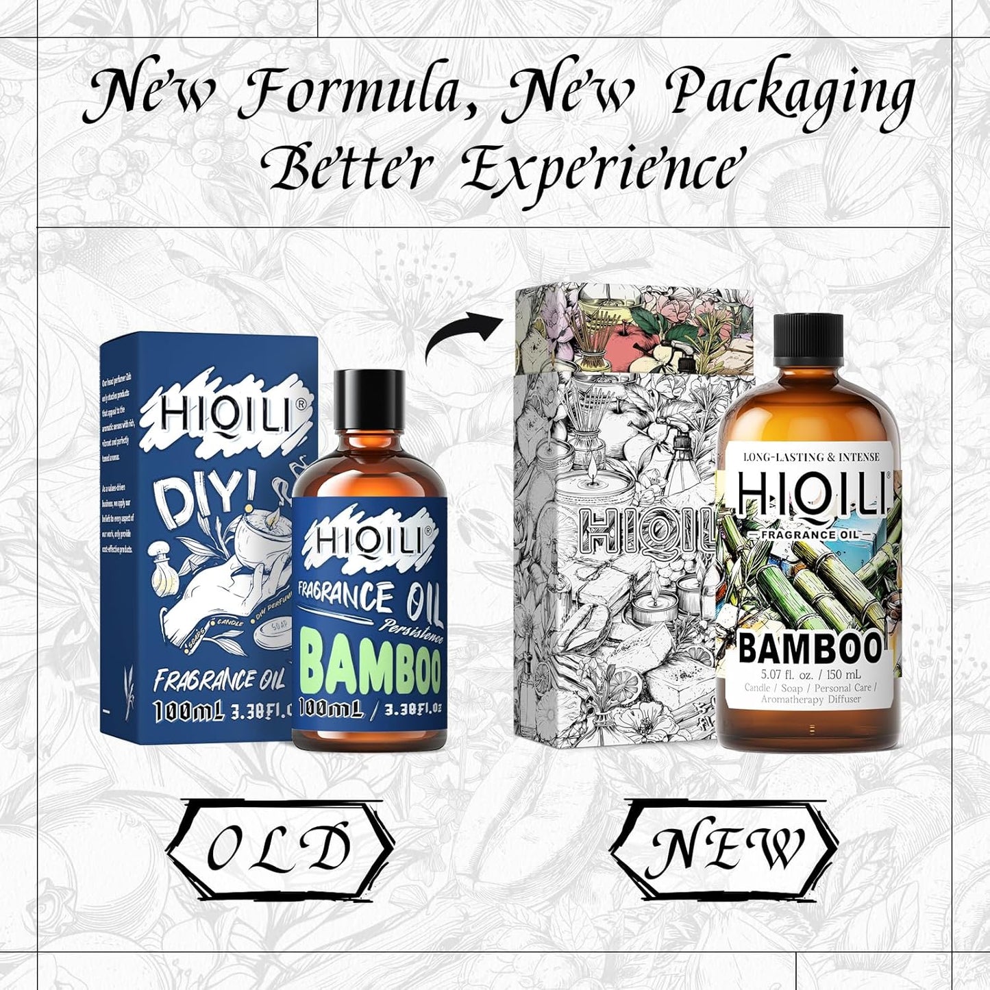 HIQILI Bamboo Fragrance Oil for Scent Diffuser, Idea for Candle & Soap Making, DIY Room Air Fresheners, New Car Scent - 5.07 Fl Oz