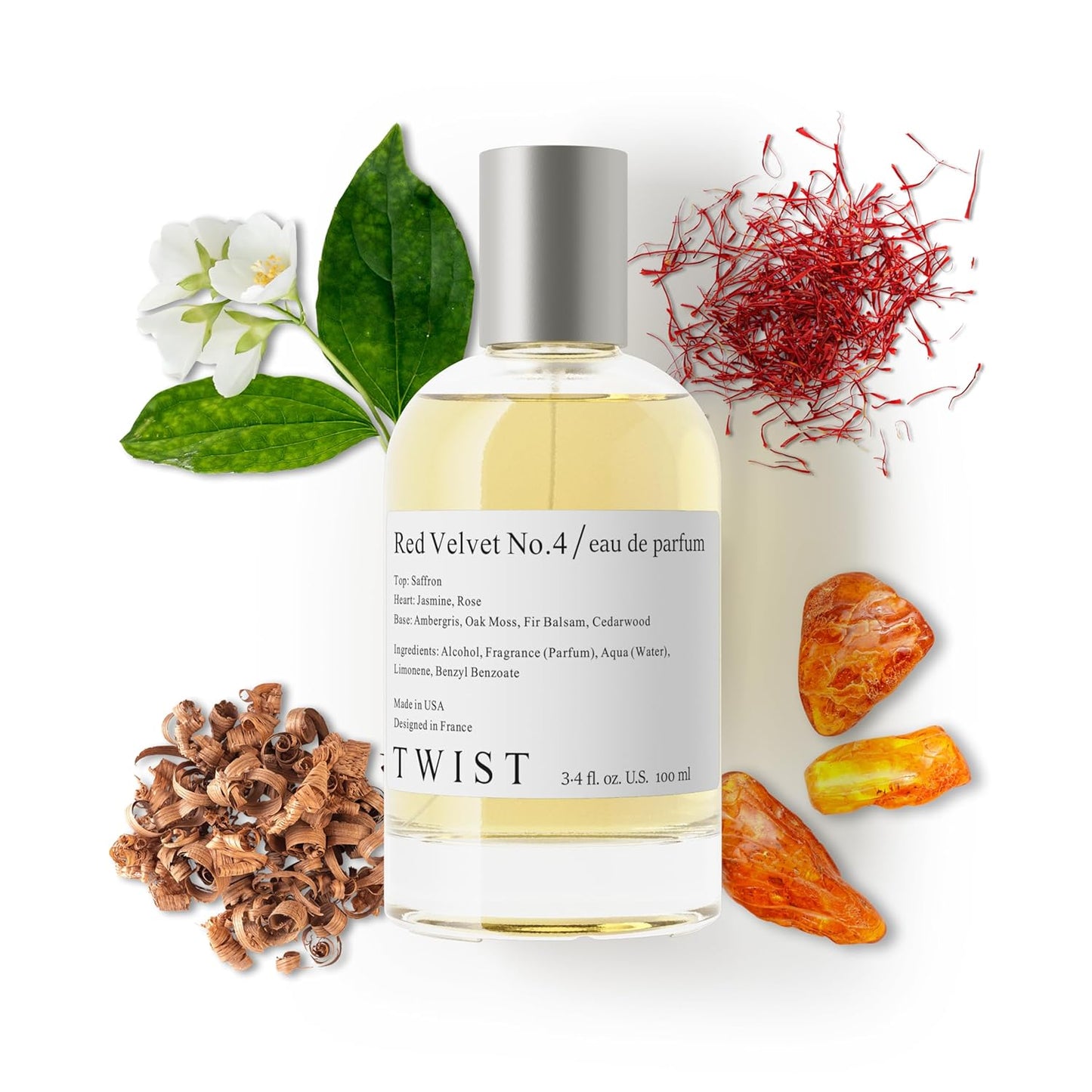 Twist - Red Velvet No. 4 - Eau De Parfum Inspired by MFK Baccarat Rouge 540, Long-Lasting Perfume For Women & Men, Paraben Free, Vegan, Clean Ingredients, Unisex - Spray 100 ml | 3.4 fl. oz.