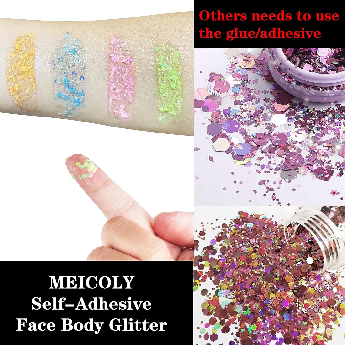 MEICOLY Neon Blue Body Glitter Gel,UV Blacklight Chunky Face Glitter Gel,Glow in The Dark Glitter Paint,Singer Concert Music Festival Party Rave Accessories,Halloween Glitter Makeup for Women,50ml