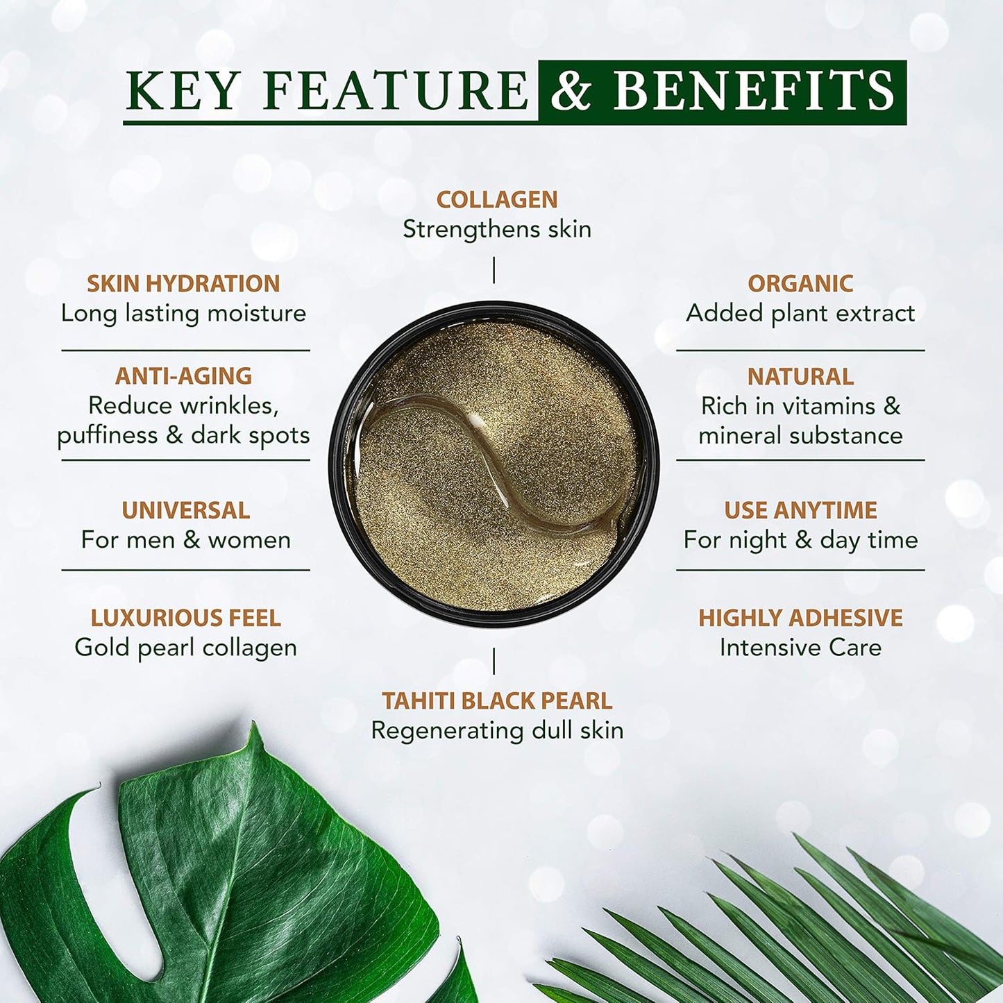 Korean 2pack Under Eye Patches 24K Gold Black Pearl Mask Anti-Aging Hyaluronic Acid Collagen Neck Forehead Laugh Line Pad Reducing Dark Circles & Wrinkles Treatment (120pcs, gold eye patches)