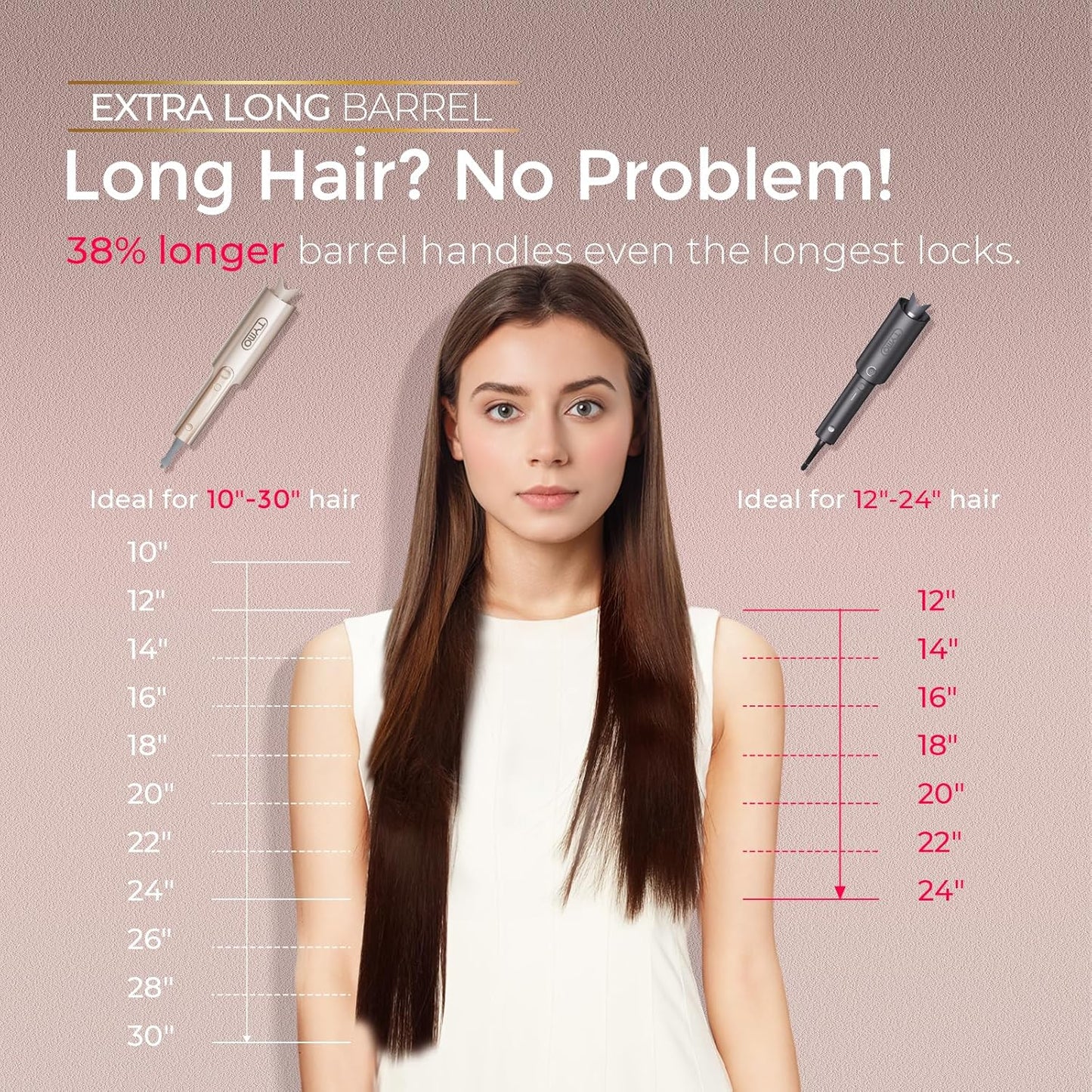 Upgraded Automatic Rotating Curling Iron - TYMO CurlPro Plus Long Barrel Curling Wand for Long Hair, Ceramic Hair Curler for Women, Anti-Scald, Tangle-Free, 600M Ionic, Dual Voltage, Gold, 1 Inch