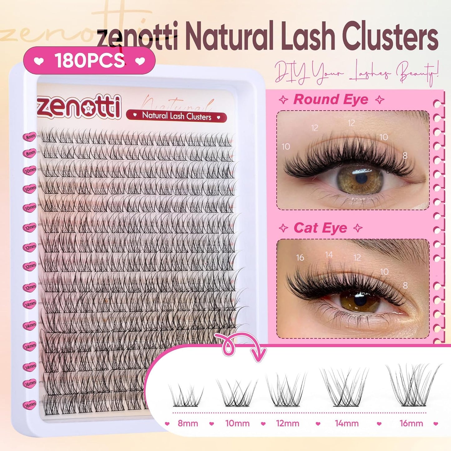 Lash Clusters Natural Look Cluster Eyelash Extensions Wispy Lashes Extensions 8-16mm DIY Individual Lashes 180PCS Thin Band Eyelashes Cluster by zenotti