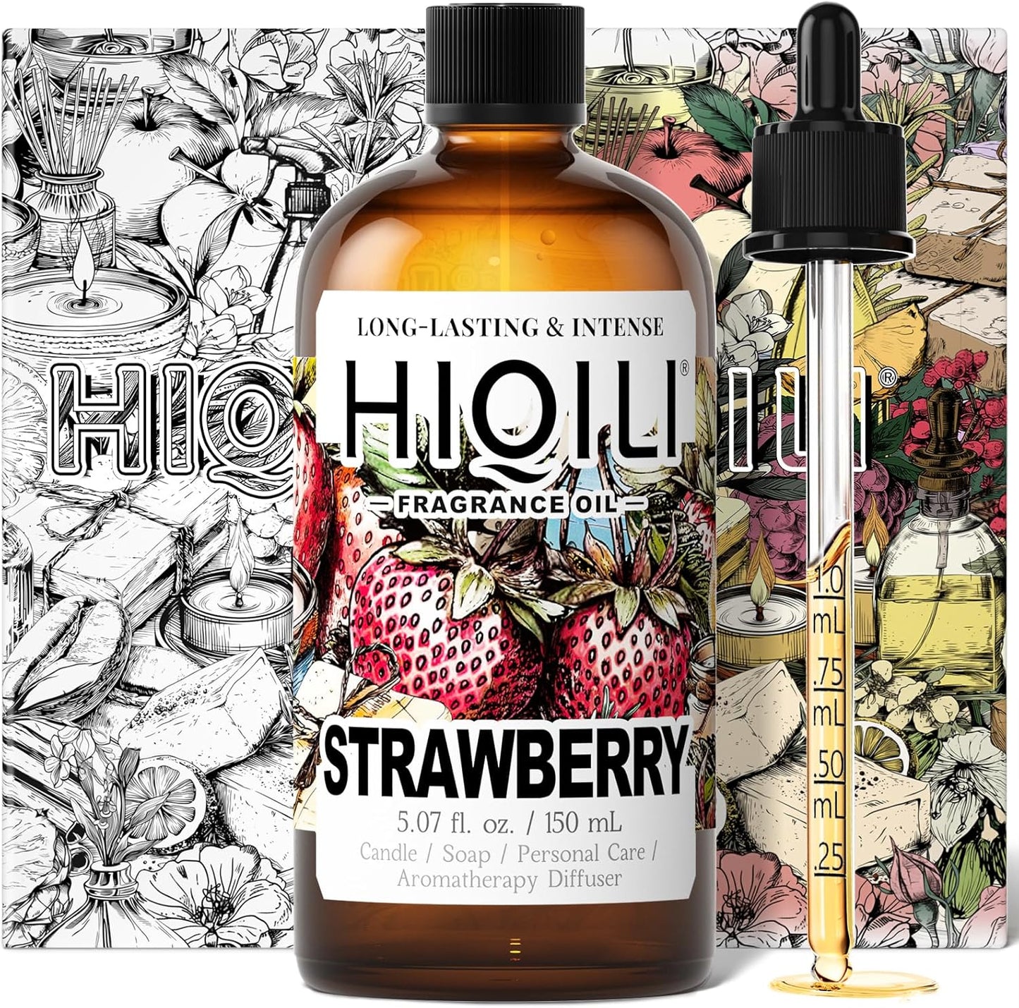 HIQILI Strawberry Fragrance Oil for Diffuser Use, Great for Candle, Soap, Body Butter Making, DIY Fruity Scent Perfume - 5.07 Fl Oz