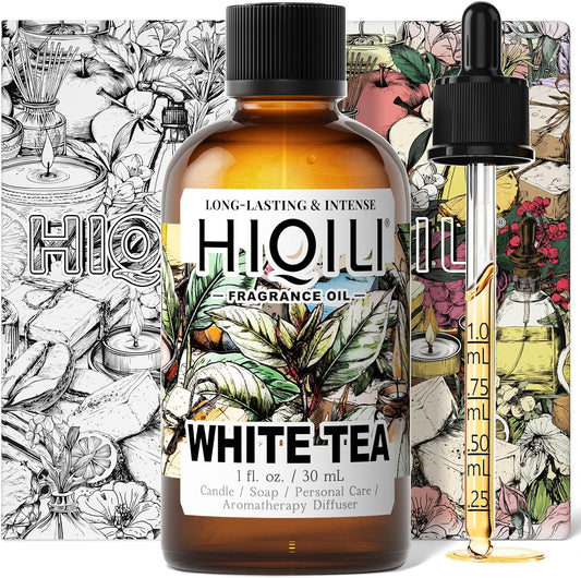 HIQILI White Tea Fragrance Oil for Essential Oil Diffuser, DIY Candle & Soap Making, Blend to Perfume & Air Freshener Spray - 1 Fl Oz