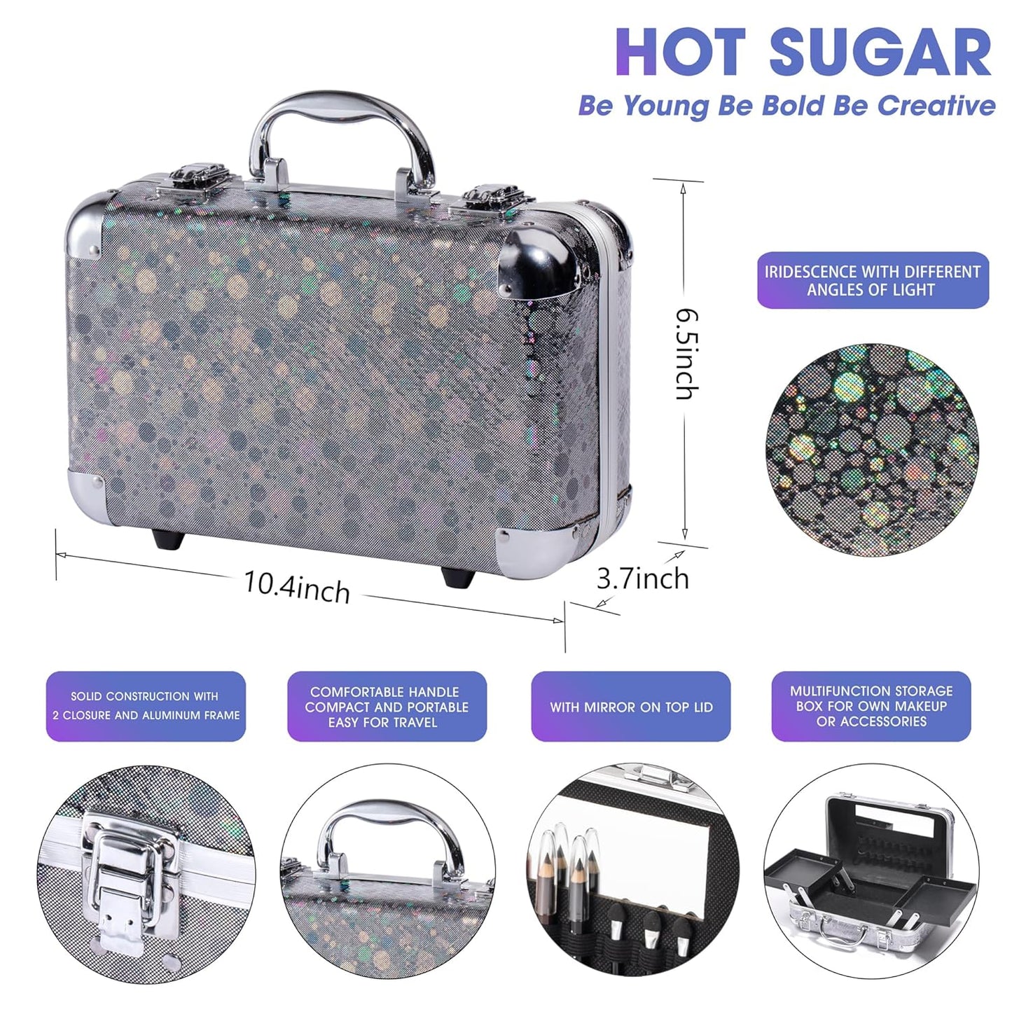 Hot Sugar Makeup Kit for Girls 10-12, Teen Girls Makeup Set for Beginners With Eye Shadow Palette, Blush, Lip Gloss, Brush, Mirror (Black Bubble)