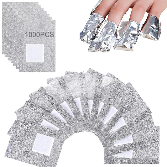 1000PCS Nail Polish Remover Foil Wraps, Nail Polish Remover Wrap with 1.18'' Pre-attached Lint Free Cotton Pads, Foil Wraps Aluminium Soak Off Gel Nail Polish Removal Tool Finger