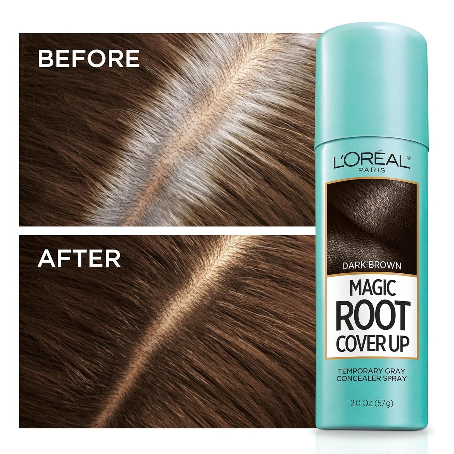 L'Oreal Paris Root Cover Up Temporary Gray Concealer Spray Dark Brown 2 Oz (Pack of 2) (Packaging May Vary)