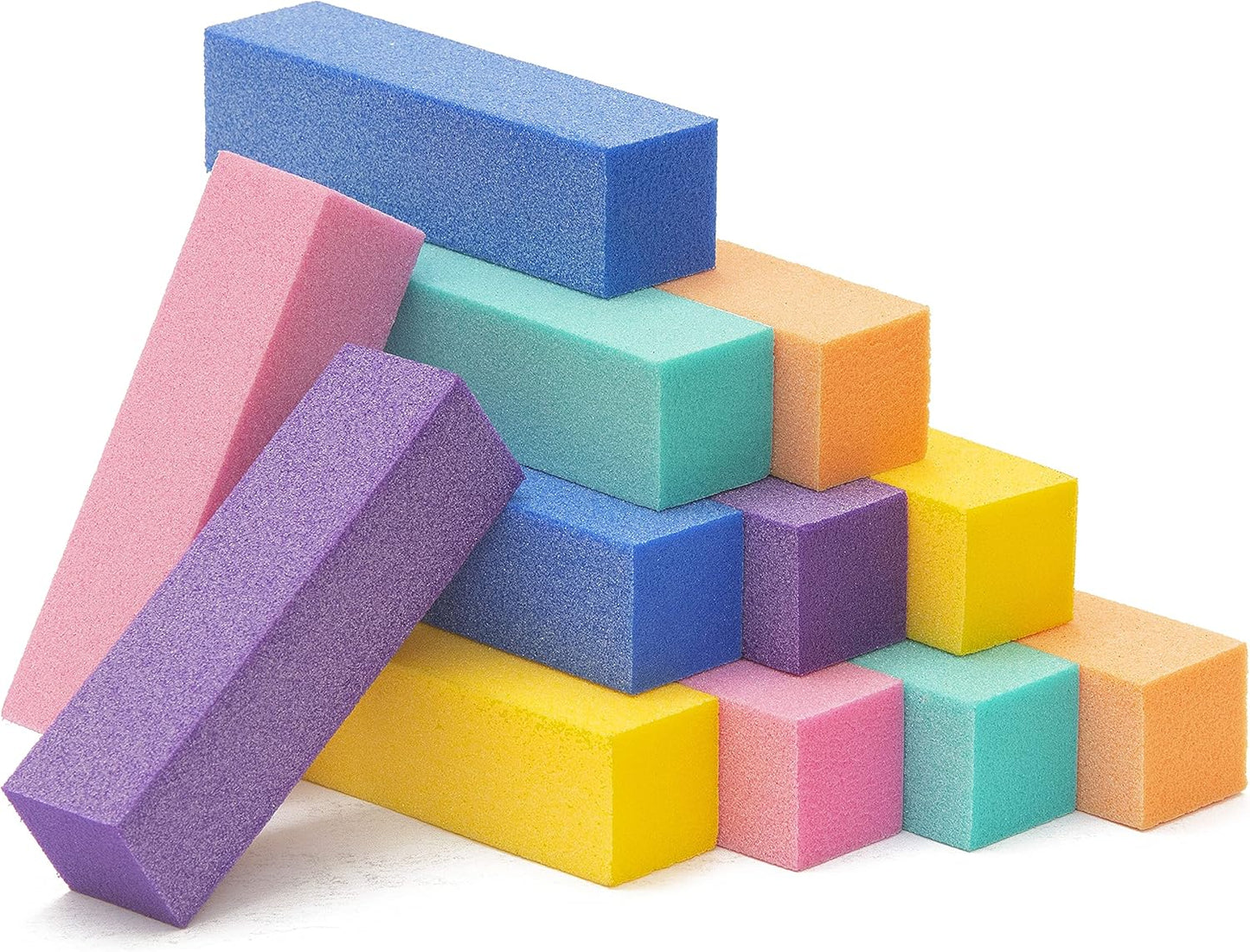 Natural and Acrylic Nail Buffing Blocks, 12-Pack, 4 Sided, Medium Grit (Multi-Colored)