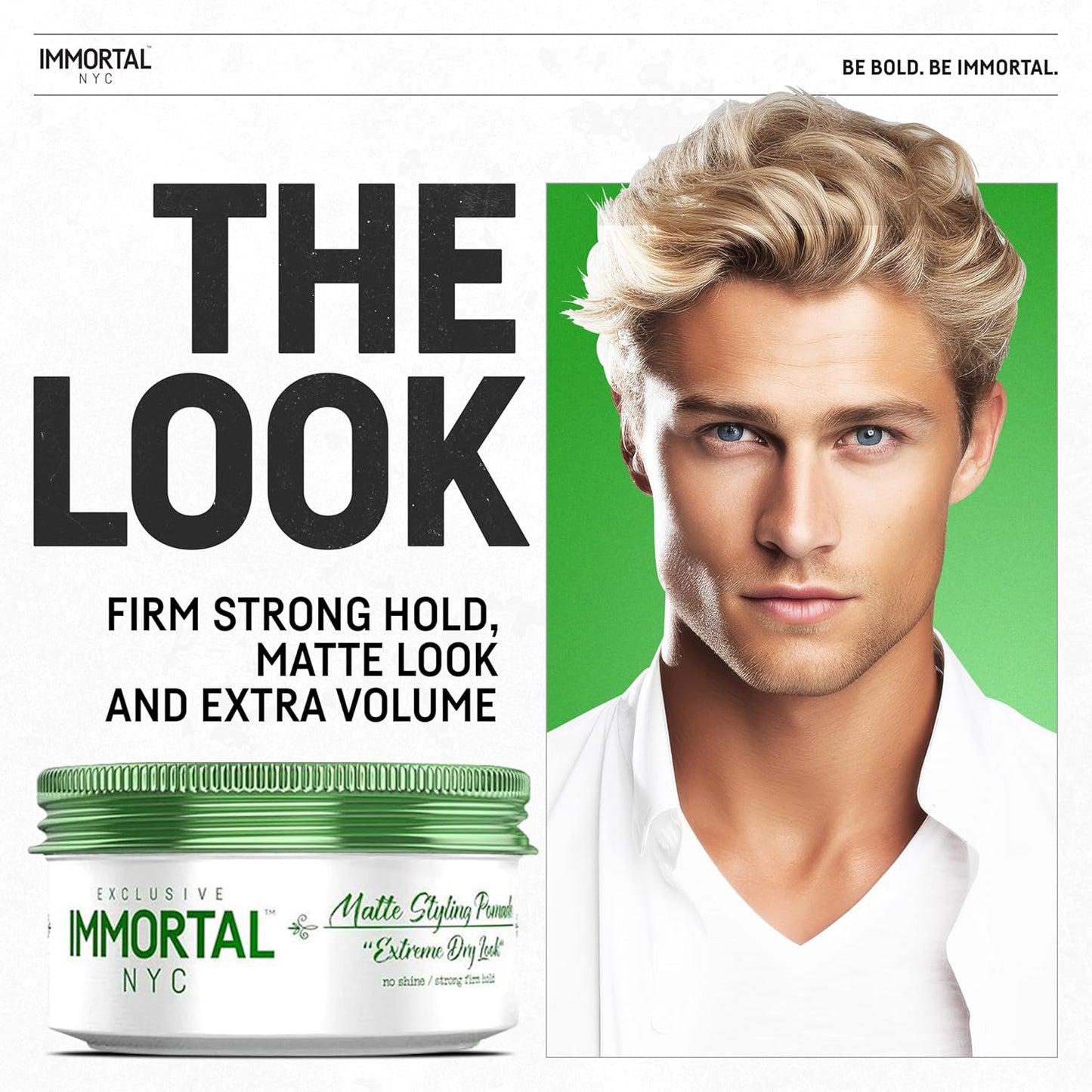 Immortal NYC Matte Styling Extreme Dry Look Pomade - 7 out of 9 Holding Ability, Matte Finish - All Natural Water-Based Hair Wax for Men - No Residue, All Hair Types