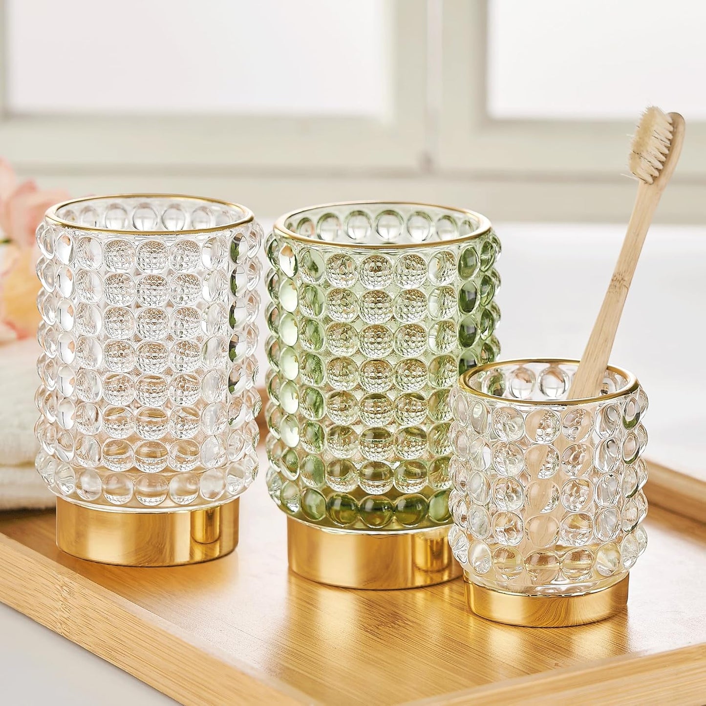 Makeup Brush Holder Organizer,Toothbrush Holders,Desk Pen Pencil Holder,Multifunctional Vintage Glass Brush Cup(A38-4-US/Clear/S)