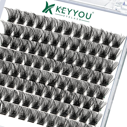 Lash Clusters 96pcs Individual Lashes D Curl 10mm Cluster Lashes KEYYOU Volume Wispy Lash Extension Soft&Comfortable Easy DIY at Home(Y03 D-10mm)