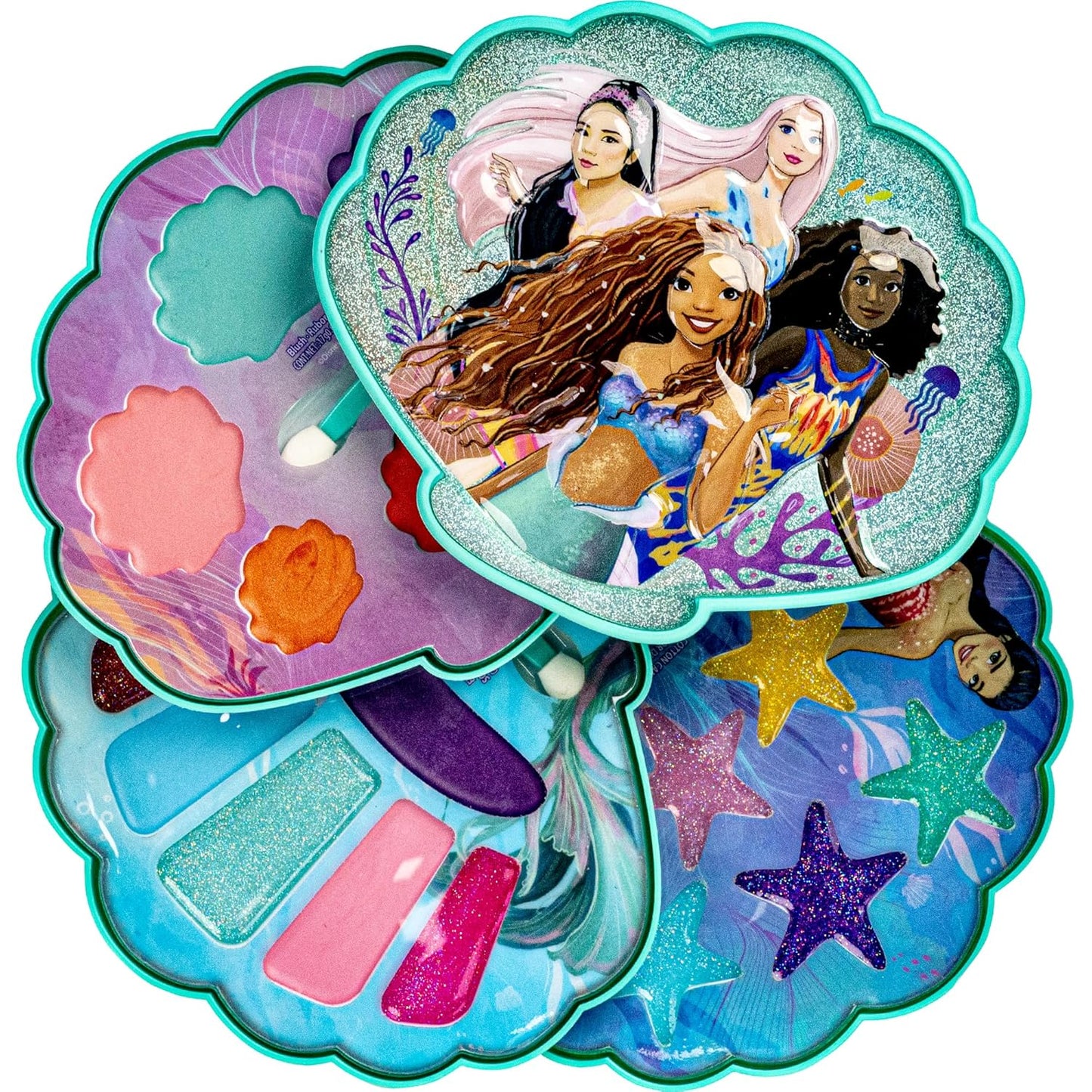 Townley Girl The Little Mermaid Clam Beauty Compact Set Kit with Lip Gloss Palette, Makeup Set for Kids Girls, Ages 3+ Perfect for Parties, Sleepovers and Makeovers