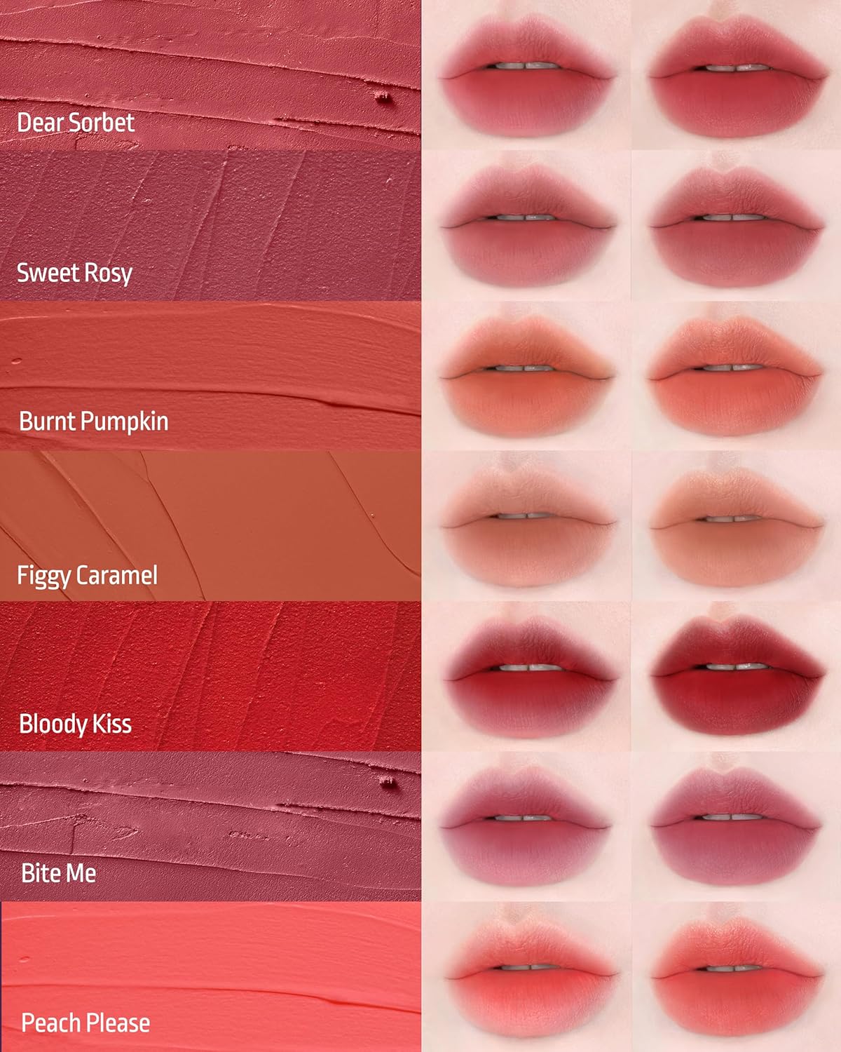 HEVVYMAKEUP Blurring Effect Lip Tint - Airy Velvet Matte Lips - Vegan, Longwear, Vibrant, Buildable Creamy Soft Texture - Korean Lip Makeup, Bite Me, 0.13 fl.oz.