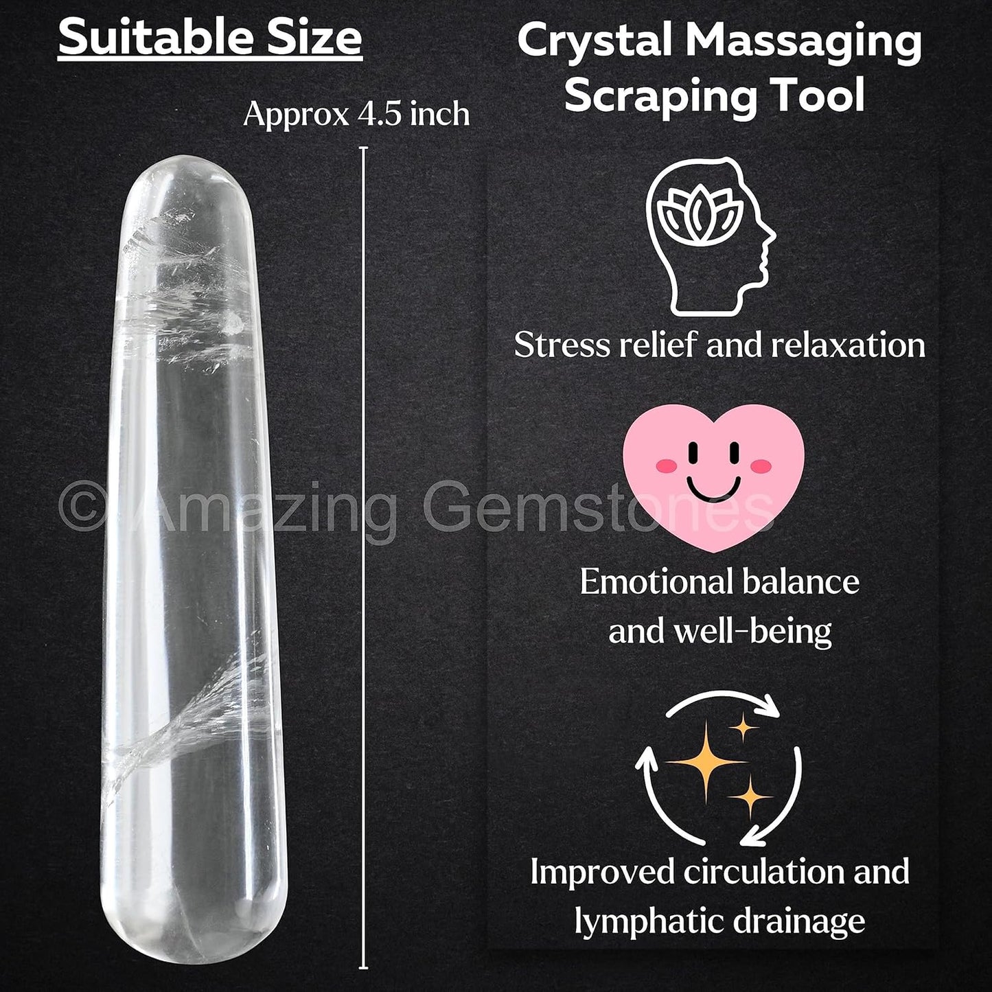 Amazing Gemstone Clear Quartz Crystal Wand Massage Stick - Pelvic Wand Gua Sha for Adults - Crystals and Healing Stones Massage Wands for Adults Gifts (Smooth)