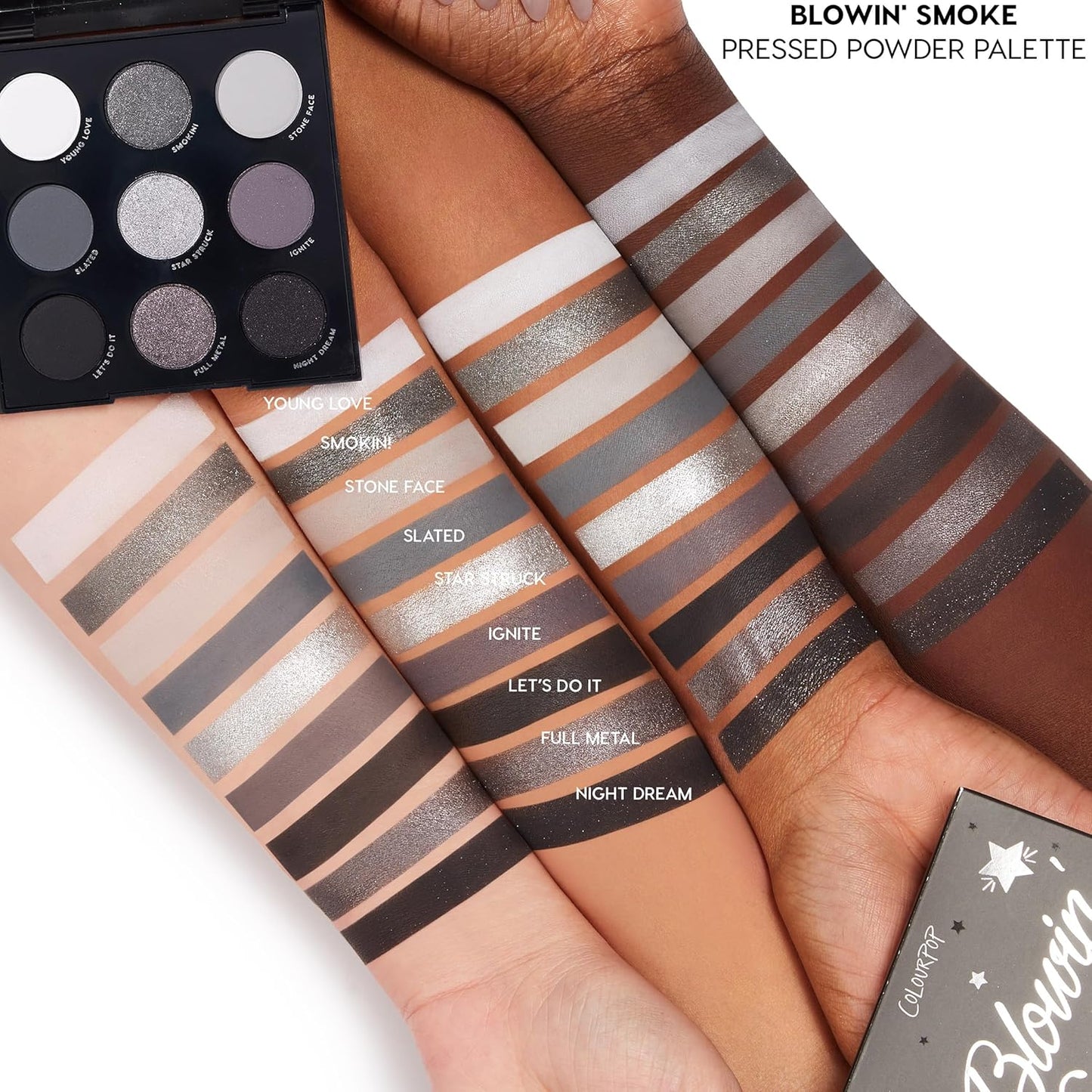 ColourPop Blowin' Smoke Eyeshadow Palette - Silver Eyeshadow and Smokey Eye Eyeshadow Palette with Metallic and Matte Finishes - High-Pigment Eye Makeup with a Long-Wearing Formula (0.3 oz)