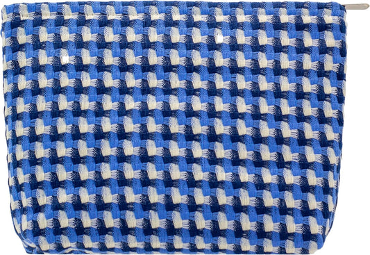 Makeup Bags for Purse Zipper Cosmetic Pouch Large Travel Canvas Make Up Organizer Tool Pouch for Women and Girls,Grid Blue