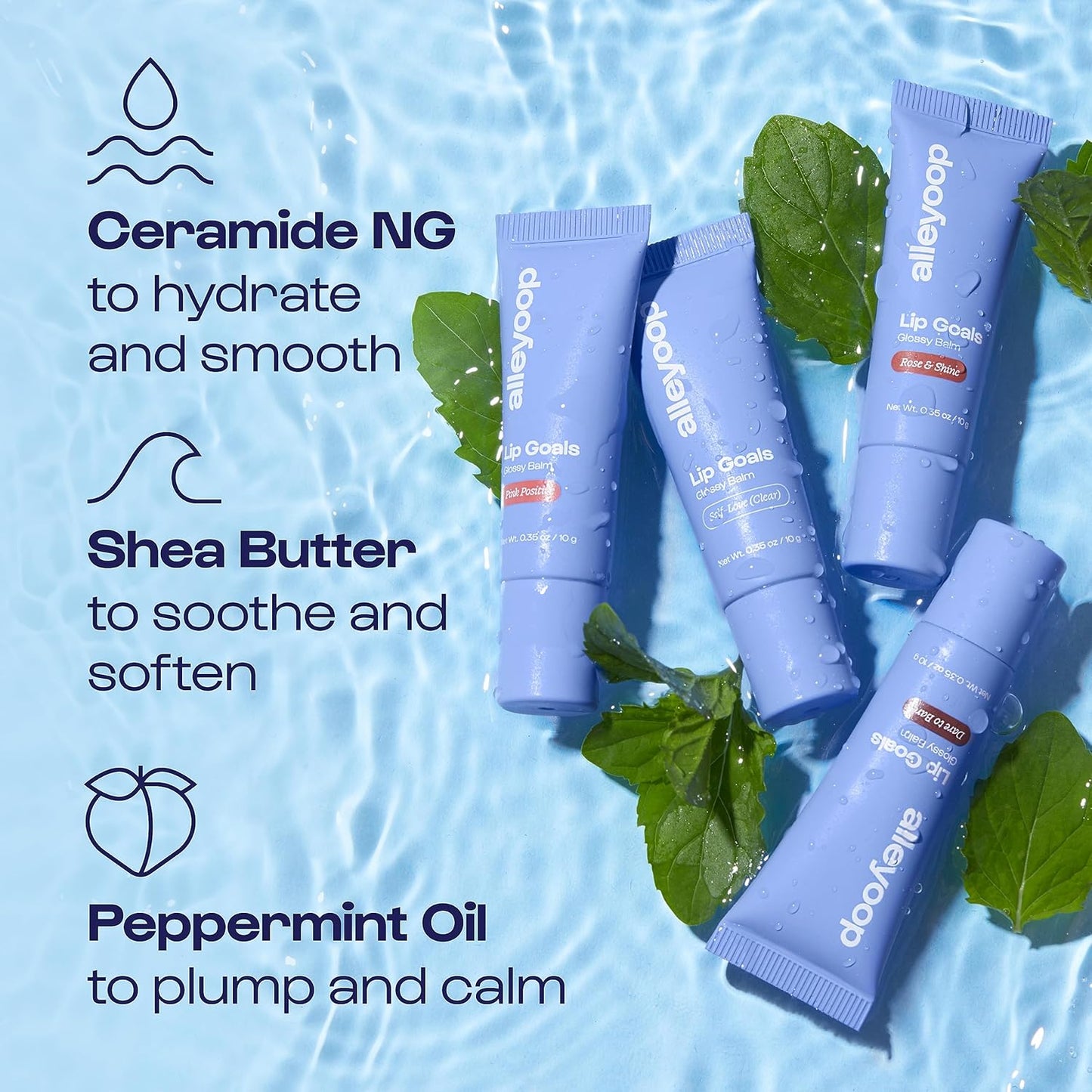 Alleyoop Lip Goals Glossy Lip Balm – Hydrating Tinted Lip-Moisturizer for Women - Vegan LipBalm for Cracked Lips, Moisturizing LipGloss Balm - Lips Treatment & Hydration Care, (Clear)