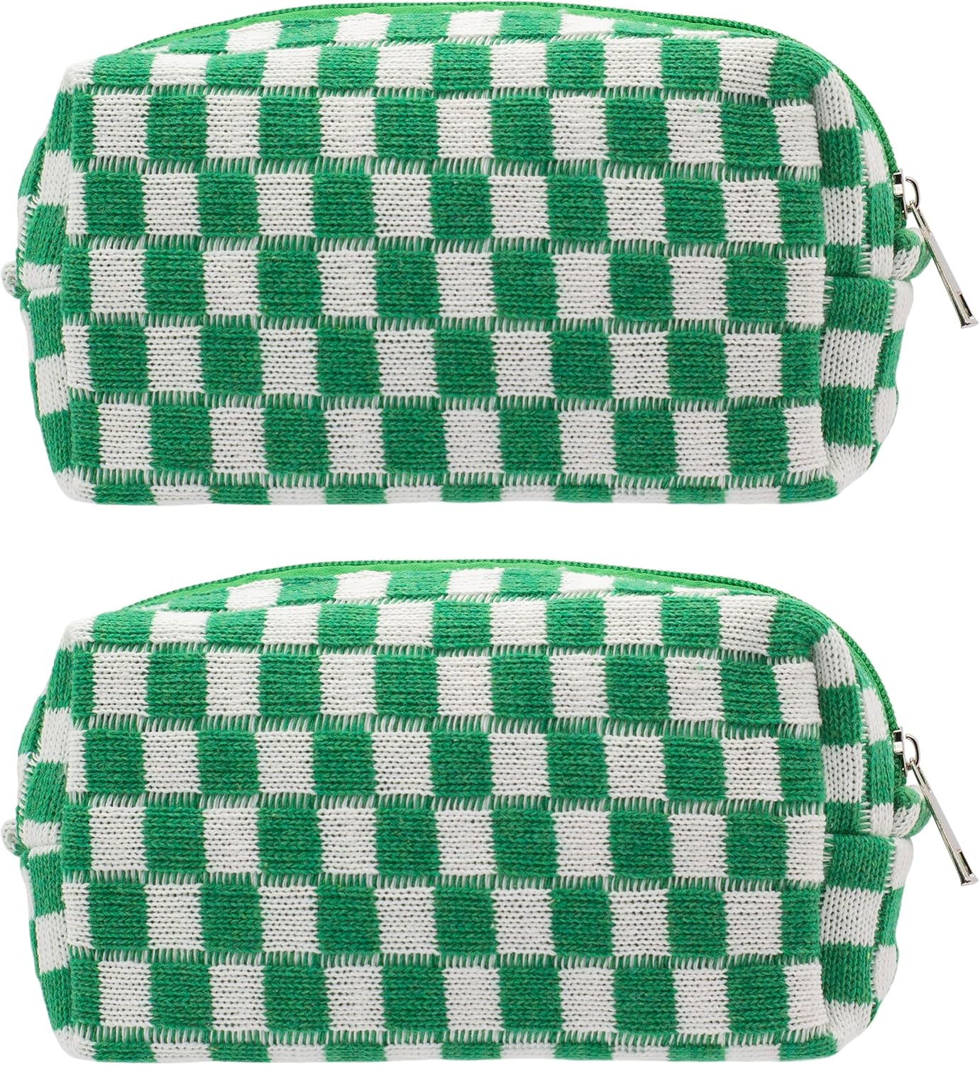 PAZIMIIK Checkered Makeup Bag for Purse Portable Zipper Make Up Pouch Small Cosmetic Case for Travel Accessories (2PCS Green)