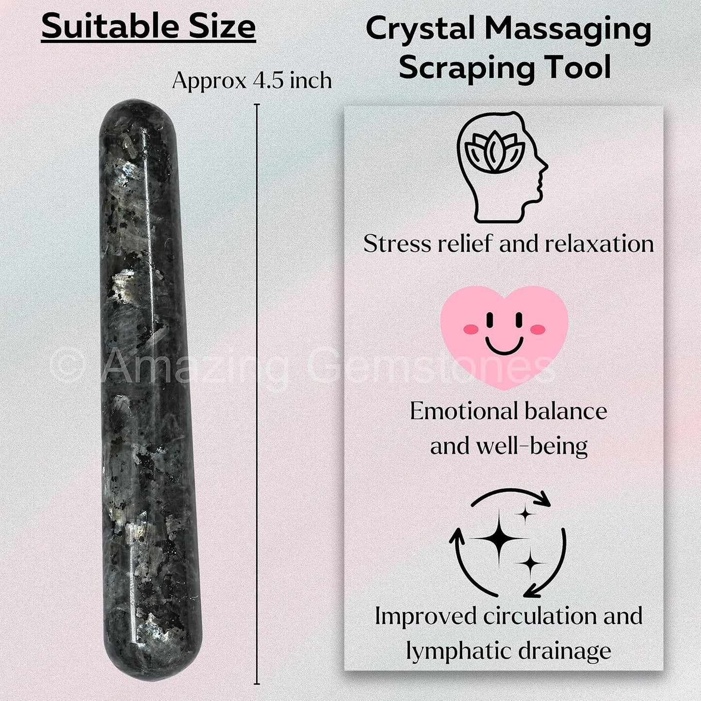 Amazing Gemstone Larvikite Crystal Wand Massage Stick - Pelvic Wand Gua Sha for Adults - Crystals and Healing Stones Massage Wands for Adults Gifts (Smooth)